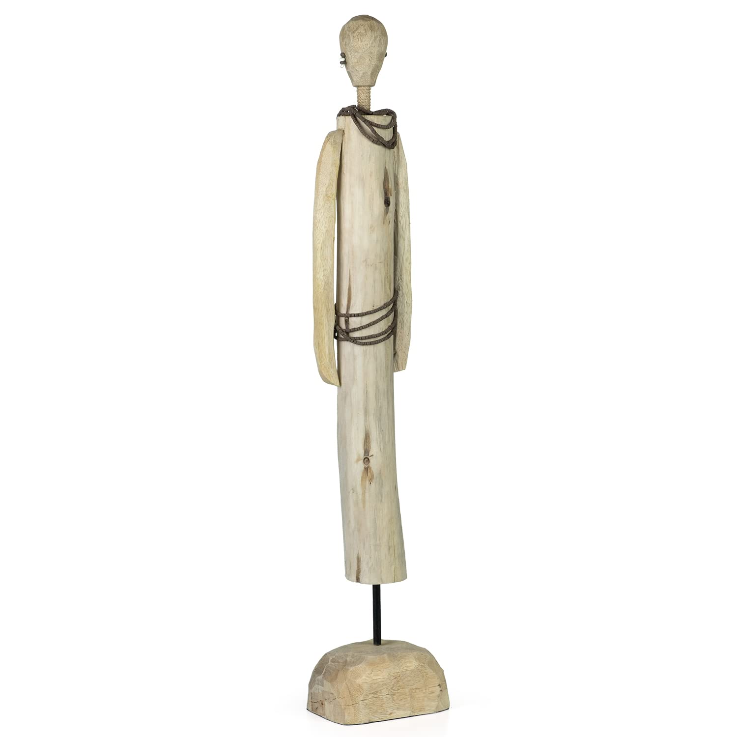 Moritz Ritual Afrikanische Figur 69,5 cm braun – Mangoholz Skulptur Afrika | Handgeschnitztes Unikat aus Naturholz auf Sockel, groß gewachsener Blickfang für Wohnzimmer, Flur, Regal oder Sideboard
