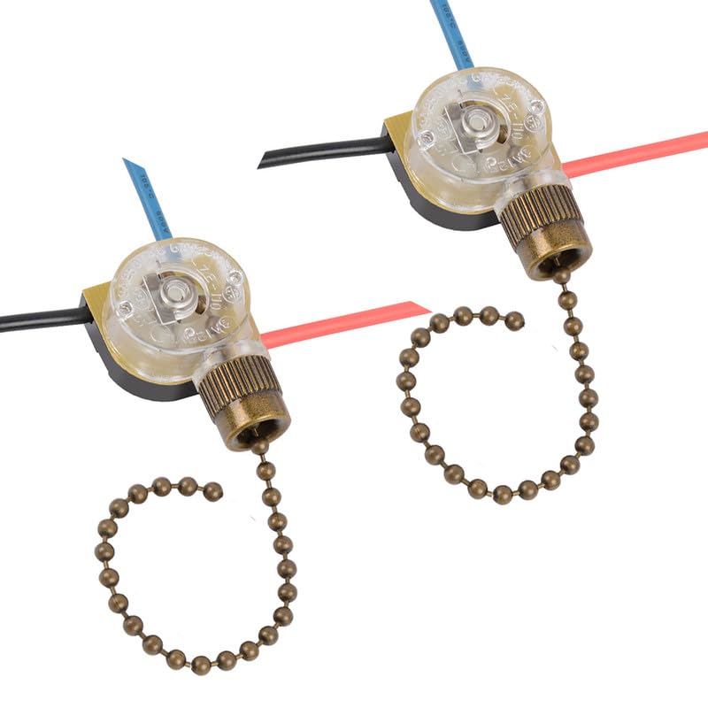 2 Pcs ZE-110 Ceiling Fan Pull Chain switch Accessories 3 Way 3-Wire Light switch-Bronze Chain