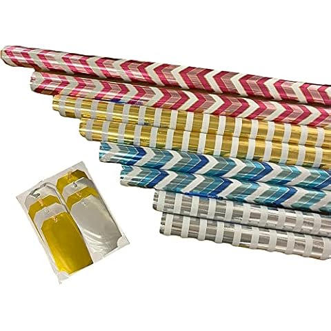 The Big Card Company Birthday gift wrapping paper 8 x Birthday Wrapping Paper 1.5m per roll Metallic foil designs, 2 rolls of each design Cover