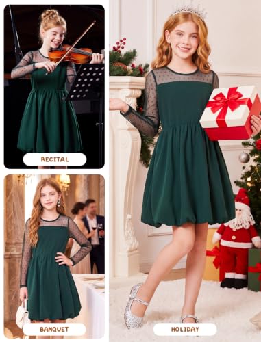 Girls Holiday Dresses Christmas Forest Green Party Casual Formal Dress Mesh 8-10 Years Vestidos De Navidad para Niñas Tween - image 6