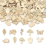 CUVZORA 100 Stück Holz Streudeko Herbst, Waldtiere Tischdeko Geburtstag, Blätter Holztiere zum Bemalen für DIY Handwerk Scrapbooking Hochzeit Weihnachten Deko Herbst Deko Waldtiere