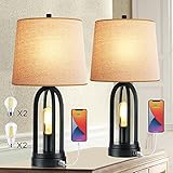 Set of 2 Table Lamps 3-Way Dimmable Touch Lamp Bedside Lamp with USB Ports Industrial Bedroom Lamps for Living Room Black Nightstand Lamp Desk Lamp Bed Lamp for Reading Office Dorm