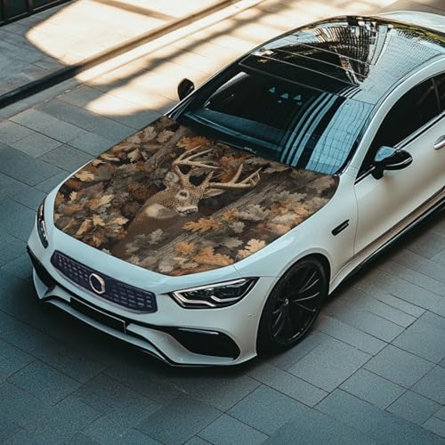 Image of Renewold Elk Deer Camo Hutning Car Hood Cover Protector Hood Covers for Cars Spring Fall Summer Winter Hood Wrap Blanket Women Men Automotive Exterior Accessories Decor for Most Sedan Small SUV Truck