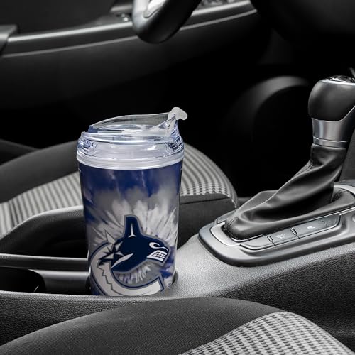 Image of Rico Industries NHL Hockey Team Color Tie Dye 24oz Metallic Acrylic Tumbler with Hinged Lid, Officially Licensed Double Wall Tumbler with Straw
