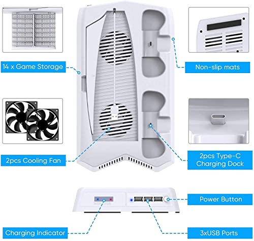 Suporte vertical para Playstation 5 com estação de carregamento por ventilador de resfriamento para