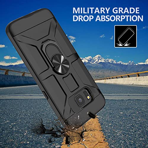 Galaxy S7 Edge Case, S7 Edge Case With [3X Hd Soft Screen Protector], Built-In Ring Kickstand And Magnetic Car Mount Shockproof Dropproof Military Grade Armor Rugged Case For Galaxy S7 Edge - Black #TOP1
