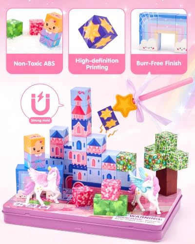 hahaland Unicorn Magnetic Blocks Travel Set Toy for Kids Ages 3-8, 50 Pcs — view 6