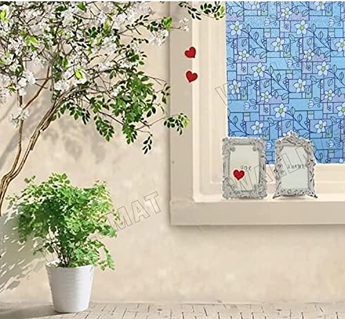 Image of WALLMATE Self Adhesive Window Film Frosted 3D Glass Door Window Frosted Film for Home /Office /Bathroom & Living Room Multicolor Frosted Film (24 x 90 Inch, Jasmin Flower)
