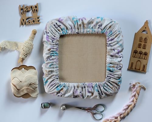 Grime Guard Q-Snap 8 x 8 inch, Cotton Cover Nurge size 3 Hoop Square Embroidery Cross Stitching Quilting Punch Needlework DIY Craft Sewing Purple Bird Flowers Fabric4