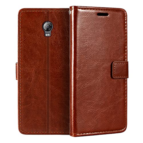 Shantime Lederhülle Kompatibel mit Lenovo Vibe P1, Business Design Magnetische Klapphülle, 3 Kartenfächer, Foto & Geheimfach(Braun)