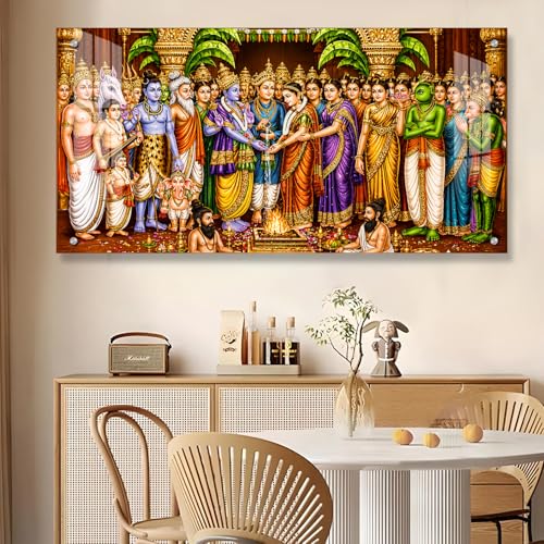 Image of Srinivas Kalyanam Wall Painting for Living Room | Tirupati Balaji Padmavati Wedding Acrylic Photo Frame | Vastu Painting for Home Decor Bedroom Wall Decoration (4MM Acrylic) (18x34 inch)