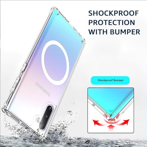 Image of Magnetic Case for Samsung Galaxy Note 10 Compatible with MagSafe, Shockproof Phone Bumper Cover, Anti-Scratch Clear Back (Clear)
