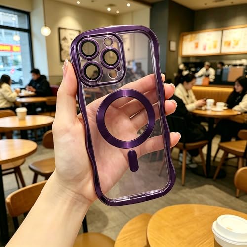 XSHKJDHJS for iPhone 14 Pro Max Case Magnetic,Cute Wavy Clear Phone Cover（Full Camera Protection） Camera Control Buttons,Case for iPhone 14 Pro Max 6.7",Dark Purple by XSHKJDHJS - Used condition - Image 5