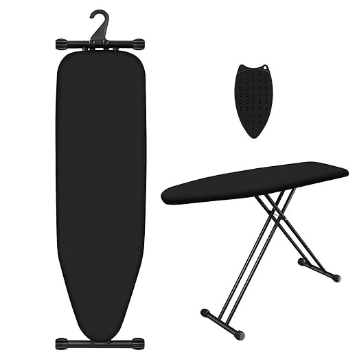 UFETGYG Ironing Board with Iron Rest,Extra Thick Cover,43x13 Compact and Space Saver Iron Board, Height Adjustable,Stable Structure, Easy to Fold, Black