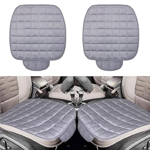 Image of Car Seat Cushion Pad Set with Straps for Front Seats and Rear Seat, Quilted Fabric Seat Protector Covers (Grey)