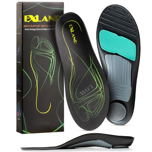 Exland Plantar Fasciitis Insoles - Low Arch Support for Flat Feet - Pain Relief - S Size 6-7.5 Men | 7.5-9 Women - Custom Orthotic Shoe Inserts
