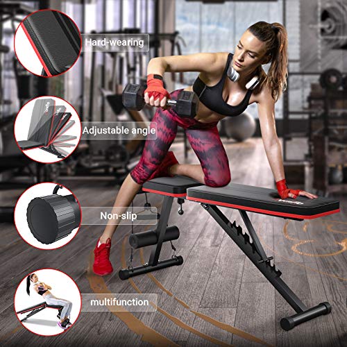 Homfio Weight Bench for Full Body Workout, Adjustable and Foldable Workout Bench Press for Strength Training Benches, with Fast Folding Incline Decline Exercise Workout Utility Gym Bench Bench for Home Gym