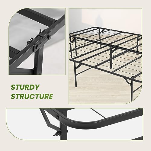 BestMassage | Short Queen Bed Frame | Metal | Heavy Duty Steel Slats with 12 Legs | Foldable | Sturdy, No Box Spring Needed | Easy to Assemble with Under-Bed Storage | Furniture for Home, Dorms