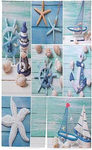 海 のれん おしゃれ ロング 目隠し 間仕切り 綿麻, 海 ヒトデ 暖簾 ドア カーテン 障子 戸口 居間 出入り口 玄関 小窓 リビング キッチン 台所 部屋 着替え室 洋室 和室 居酒屋 料理屋 室内 インテリア かわいい のれん棒付き 約86x143