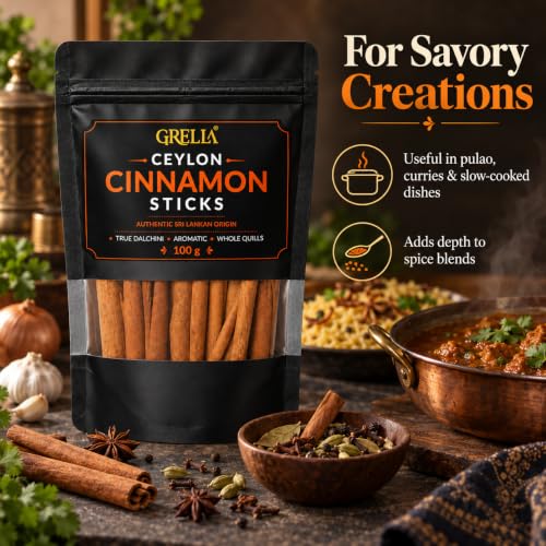 Image of 100 g True Ceylon Cinnamon Sticks | Authentic Sri Lankan Quills, Cinnamomum verum | Soft Bark, Delicate Aroma, Low Coumarin | Whole Dalchini for Tea, Coffee, Masala Chai, Baking, Desserts, Curries, Biryani and Spice Blends