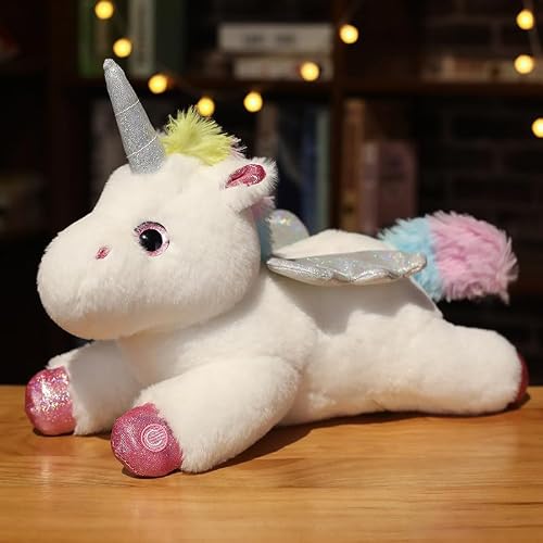 Image of FIASHCN Creative Light Unicorn Plush Toys Soft Glowing Unicorn Pillow Stuffed Animals Doll for Kids/Couples Birthday Gift 38cm White