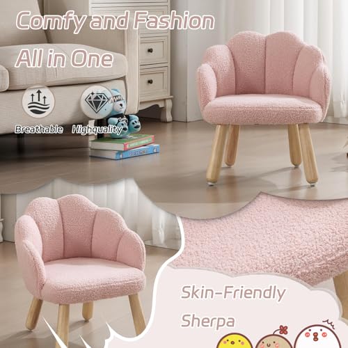 Small Kids Chair, Toddler Chairs Comfy, Kid Couch with Flower Back, Toddler Chair for Kids Room, Wood Table Chairs Upholstered Kid Reading Arm Chair, Desk Chair for Girl/Boy/Bedroom, Pink - Image 5