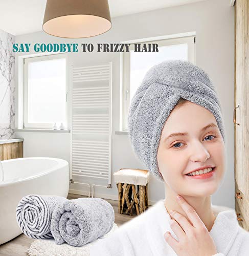 Ellewin Bamboo Hair Towel Wrap 2 Pack, Microfiber Hair Drying Shower Turban With Buttons,Super Absorbent Quick Dry Hair Towels For Curly Long Thick Hair, Rapid Dry Head Towel Wrap For Women Anti Frizz #TOP4