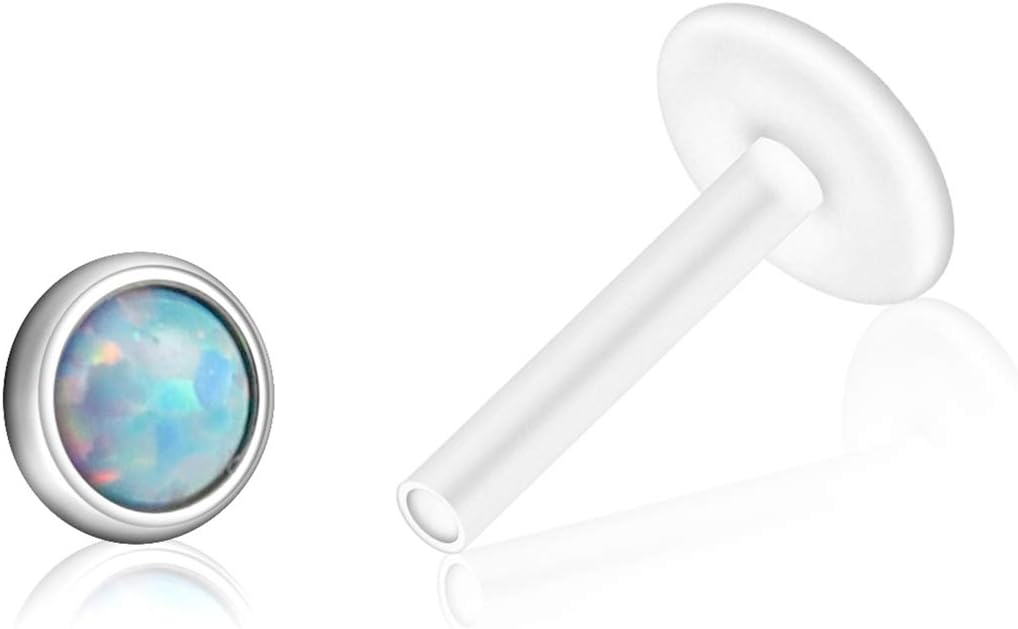 PiercingJ 8-10pcs 16G Stainless Steel + UV Flexible Acrylic Opal Crystal Tragus Retainer Flexible Acrylic Lip Ring Labret Monroe Studs Tragus Helix Cartilage Barbell Earring
