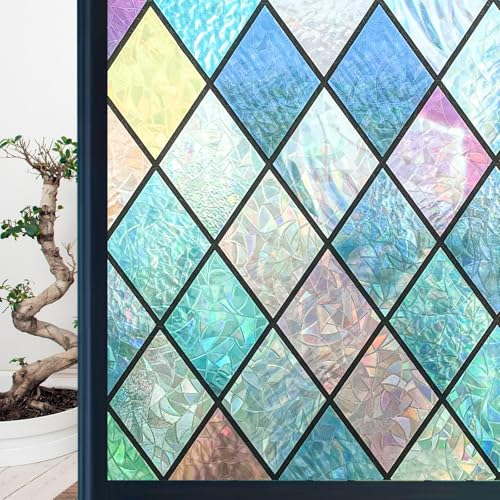 Niviy Stained Glass Window Film Tint, Privacy Film for Glass Windows Vinyl Non Adhesive Anti UV for Home Office 41.2 x 78.7 inches