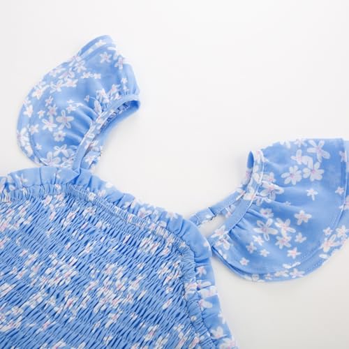 GRACE KARIN Girls Floral Smock Dress Flutter Sleeves Flowing Tiered Layers Spring Summer Midi Holiday Boho Dresses 5-12Y2