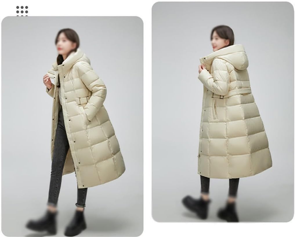 Women's Casual Cold Weather Clothing Winter Knee-length Hooded 90% Duck Down Jacket Thickened Belt Models