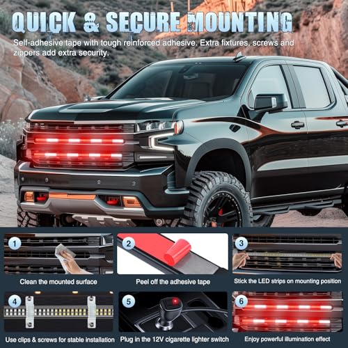 Image of Nilight 2PCS 24 inch Truck Grille Strobe Lights Strip 384 LED Emergency Light Red White Flexible Side Flashing Warning Caution Safety Waterproof Lighting Kit for Trucks Tow Plow Construction Vehicles