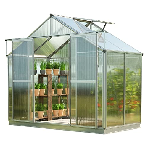 GFP Gewächshaus Topas 2 aus Alu 225x133 cm ca. 8 mm Doppelstegplatten mit Fundamentrahmen, automatischer Fensteröffner