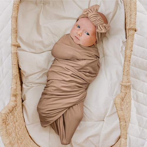 Image of Konssy Baby Girl Newborn Receiving Blanket with Matching Headband and Beanie Set Baby Swaddle Nursery Swaddle Wrap