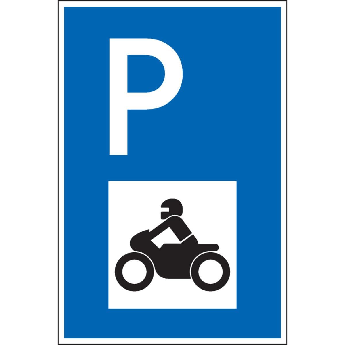 Parkplatzschild mit Motorradsymbol, spitze Ecken, Aluminium, 400x600mm