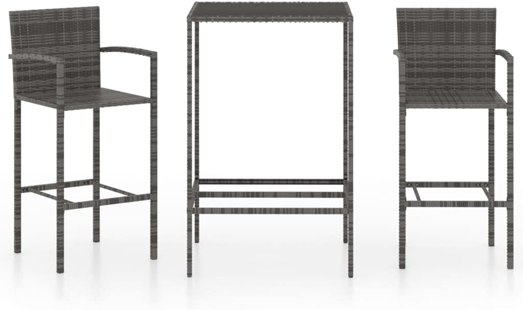 3 Piece Patio Bar Set,Afternoon Tea Suit,Conversation Furniture,Balcony Bar,Perfect for Patio, Garden, Porch,Family Room,Sitting Area, Poly Rattan Gray