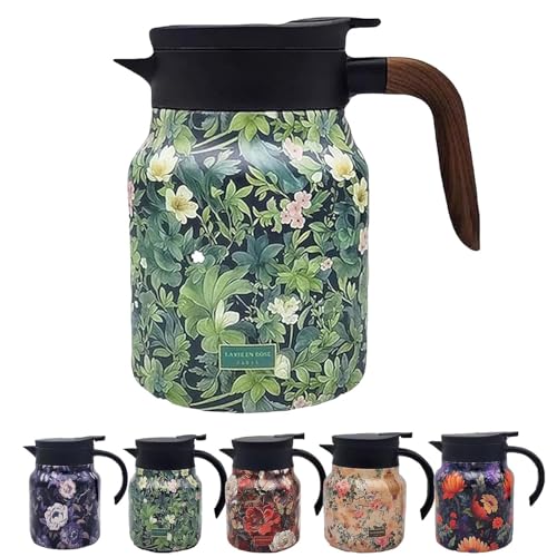 Botella de té con estampado floral vintage y infusor incorporado. Ideal for bebidas calientes en invierno.(Green,0.1 Quarts)