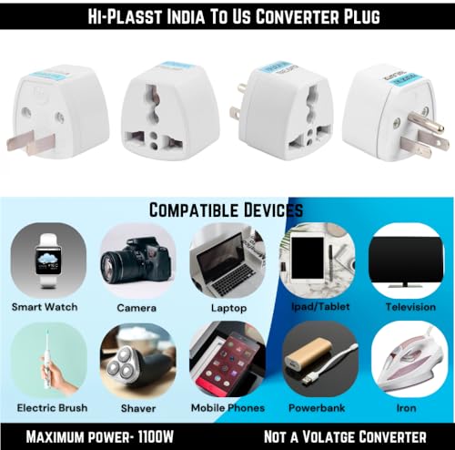 Image of Hi-Plasst India to USA Plug Adapter Combo | Pack of 2 - Type A & Type B Travel Converters | Universal Adapter for US, Canada, Mexico, Japan, Thailand | Works with Indian Devices (US Plugs-2pcs)