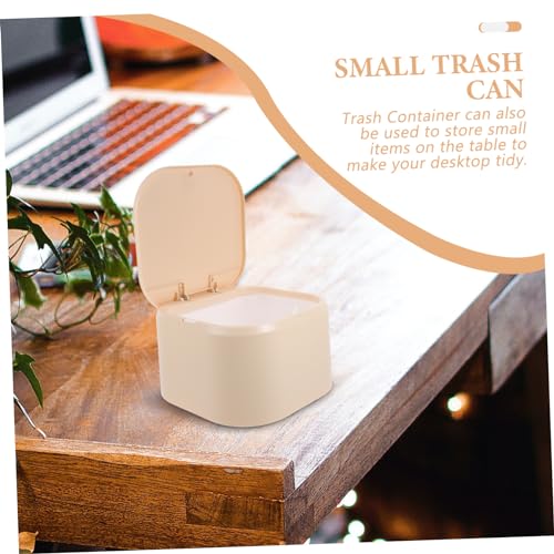Basurero de escritorio rectangular con tapa beige miniatura 4