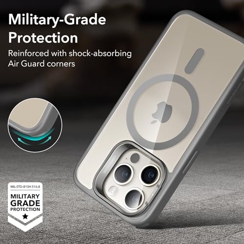 Image of ESR for iPhone 15 Pro Max Case, Compatible with MagSafe, Military-Grade Protective Case, Built-in Stash Stand Phone Case, Scratch-Resistant Back Cover, Classic Series,Clear Grey