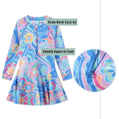 Image of Girls One Piece Swimsuits Long Sleeeve Swim Dress for Kids Girls Bathing Suits Summer Swimwear 3-16 Years