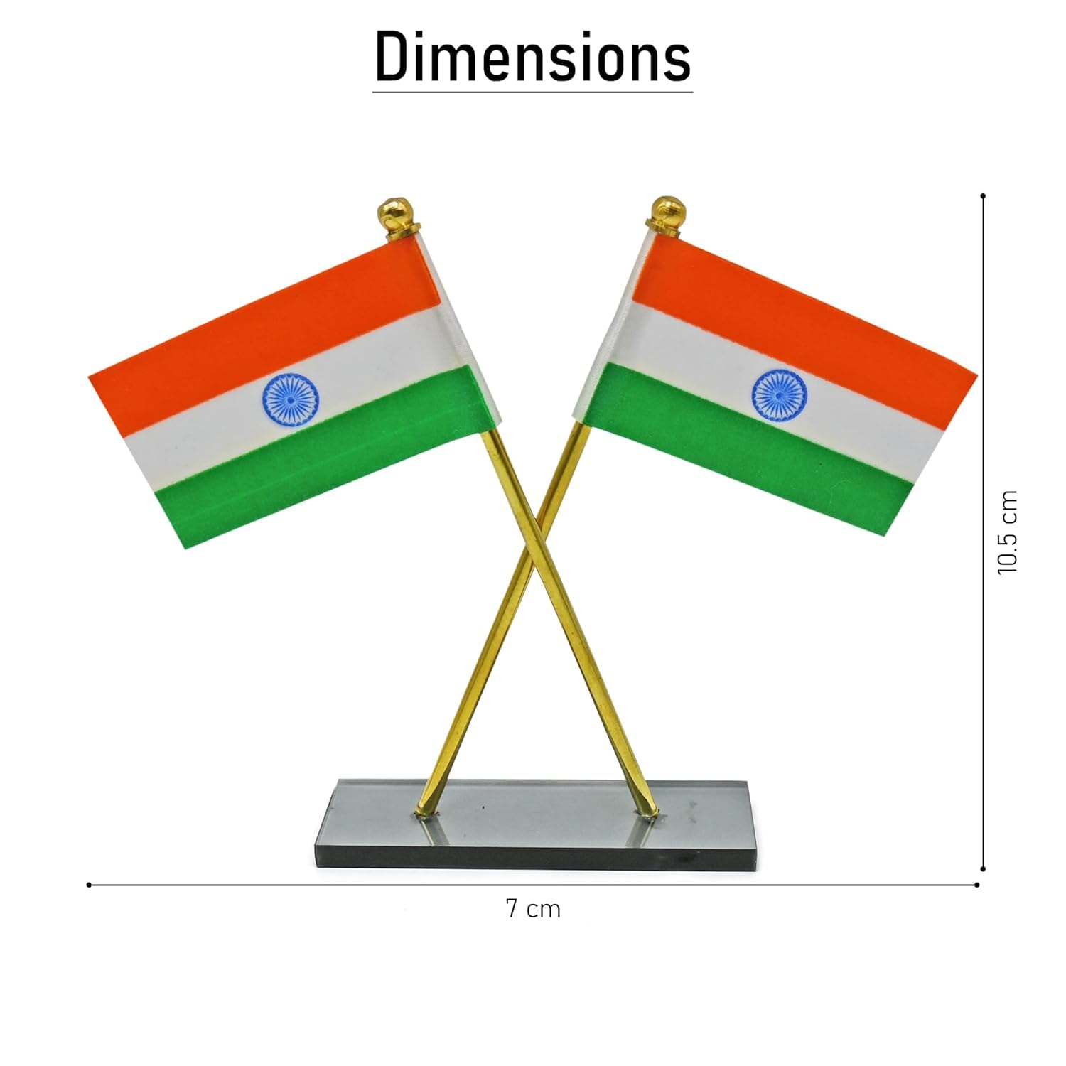 DECTEMS Proud India Double Cross Flag for Car Dashboard - Bharat National Flag Stand for Office and Study Table - Universal Fit Patriotic Desk Décor 1