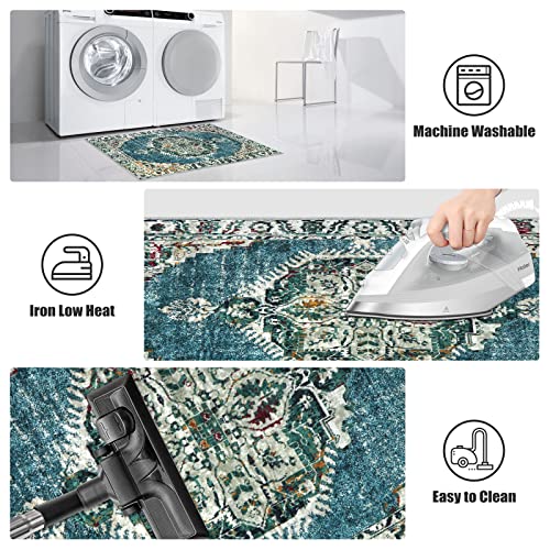 Leevan Collection Vintage Runner Rug 2'X5'Washable Oriental Hallway Runner Rugs No-Slip Persian Accent Area Rug Entryway Floor Carpet For Bedroom,Indoor Floor,Kithen,Trible Blue #TOP5