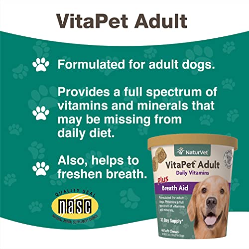 Naturvet Vitapet Adult Daily Vitamins Plus Breath Aid For Adult Dogs, 60 Ct Soft Chews , Made In The Usa #TOP4