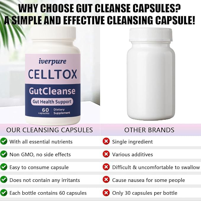 Miniatura 4 de Iverpure Celltox - Limpiador intestinal Iverpure Celltox Suplemento de limpieza intestinal y apoyo de colon, fórmula sin OMG, 60 cápsulas