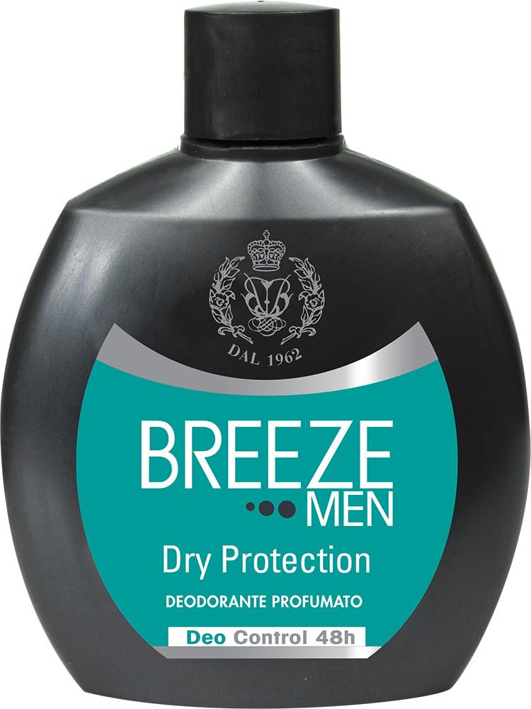Breeze Men Dry Protection Desodorante Squeeze Squeeze, desodorante sin gas y sin sales de aluminio, desodorante aromático de 48 horas para hombres, 100 ml + llavero Beni Culinari gratuito