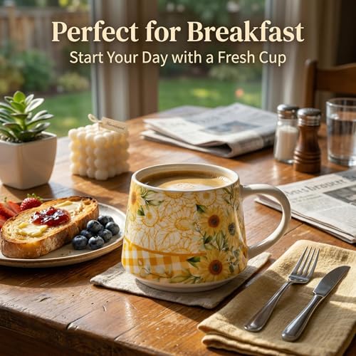 Taza de cerámica Topadorn 12oz con diseño girasol y caja de regalo miniatura 4