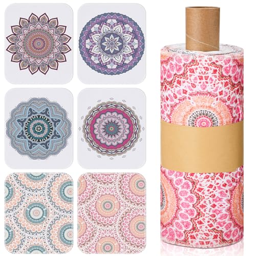 Image of Redbaker 30 Pcs Reusable Paper Towels Rolls Kitchen Towels Bulk Washable Paperless Cloth Cotton Hand Napkins with Cardboard Reusable Napkins for Kitchen Bathroom (Mandala)
