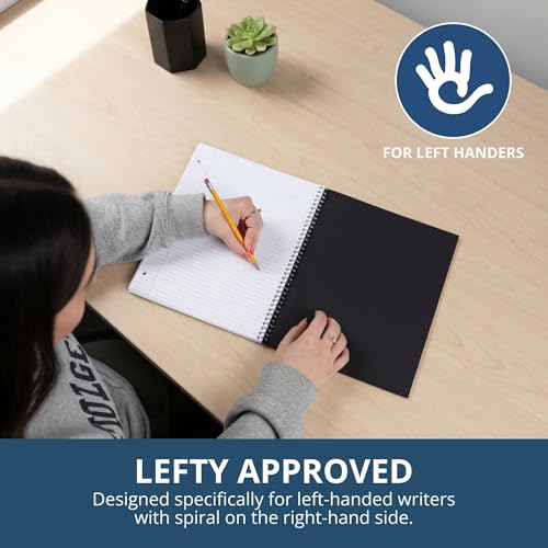 Image of ROARING SPRING Lefty Spiral Notebook, Left-Handed One Subject Notebook, 3 Pack, 11 inch x 9 inch, 100 Sheets, College-Ruled, Perforated, Assorted Saranac Covers, Made in USA
