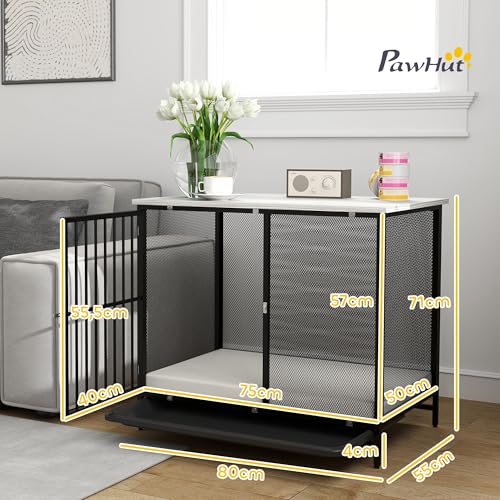 PawHut Hundekäfig für Zuhause, Abschließbar Hundehütte mit Kissen, Hundebox mit Paletten, Hundehaus für mittelgroße Hunde unter 20 kg, Grau, 88 x 55 x 71 cm